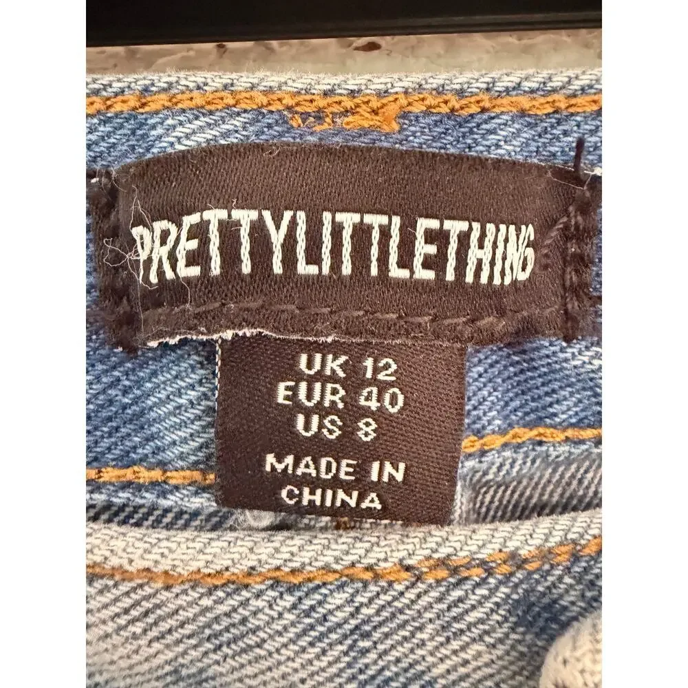 PrettyLittleThing Light Wash High Waist Straight Leg Jeans US 8 Tall